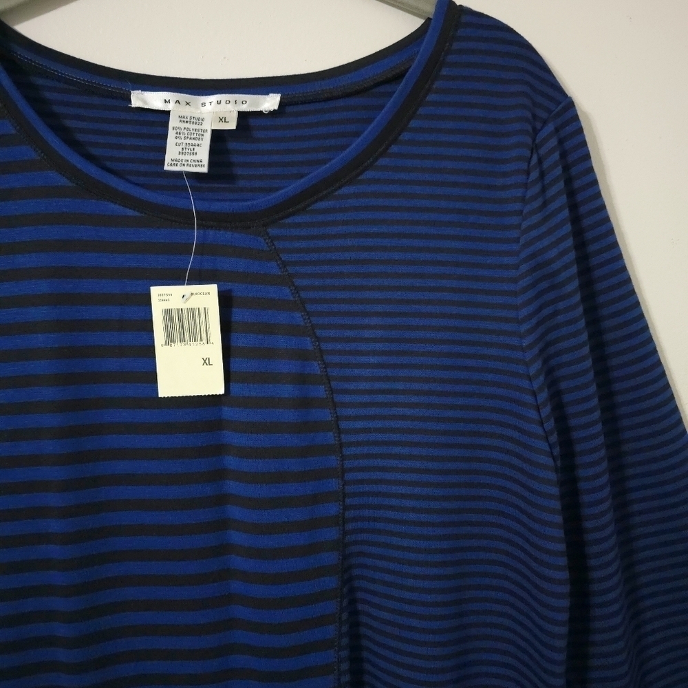 MAX STUDIO Nwt 3/4 Sleeve Royal Striped Pieced Bodycon Knee Length Dress, XL - Picture 9 of 13